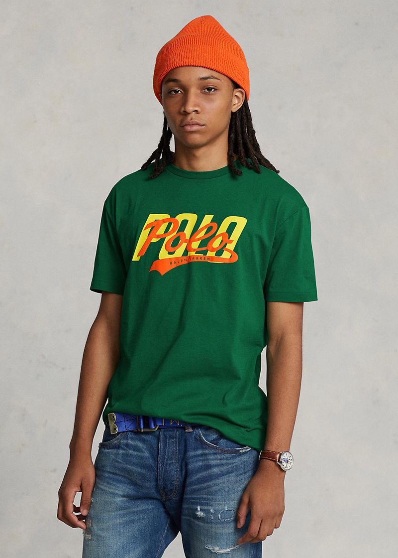 Camiseta Polo Ralph Lauren Hombre Classic Fit Stacked-Logo Jersey Chile Verde HUVLJ-0374